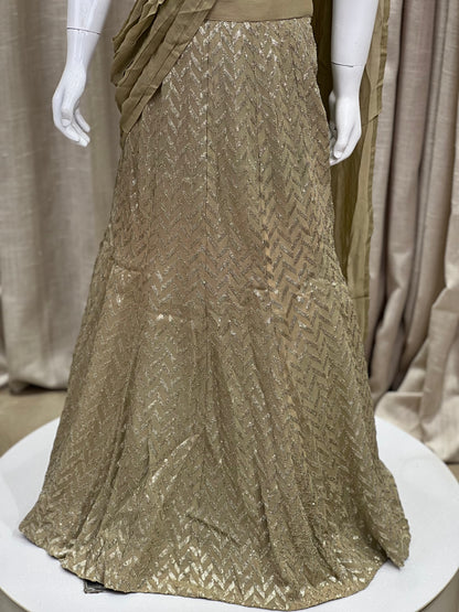 Olive Green Designer Lehenga Set with Ruffle Dupatta