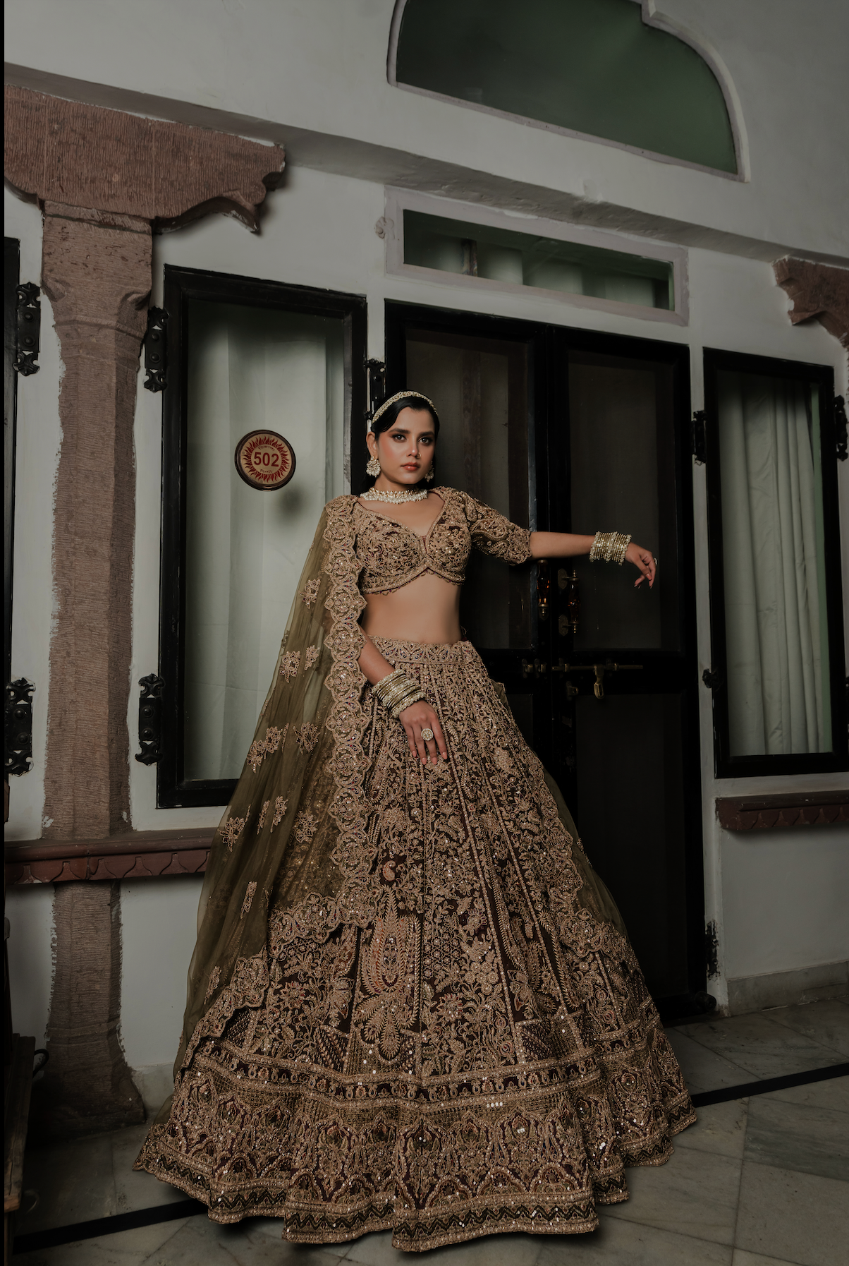 Olive Green Crepe Designer Lehenga Choli