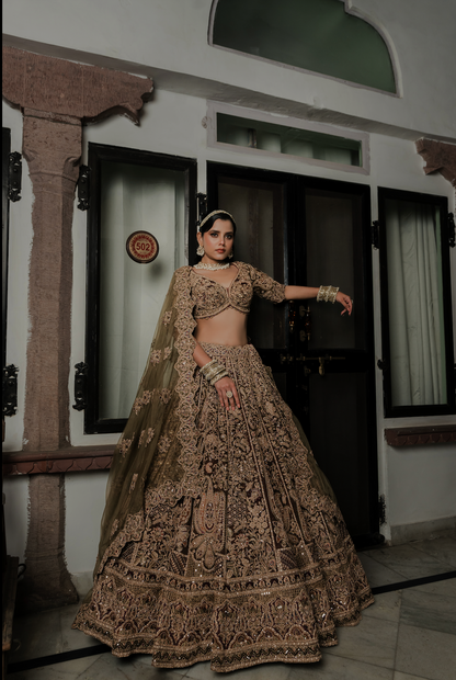 Olive Green Crepe Designer Lehenga Choli