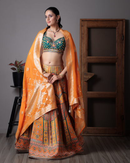 Orange printed Lehnga Choli