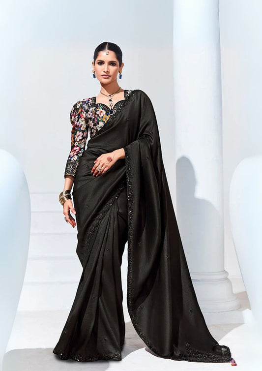 Organza Black Traditional Wear Saree with Embroidery Work