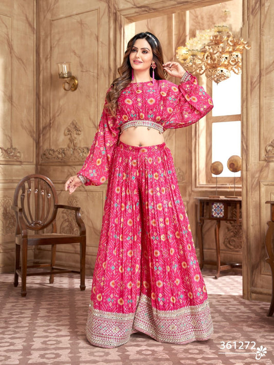Patola Printed Art Silk Crop Top Set