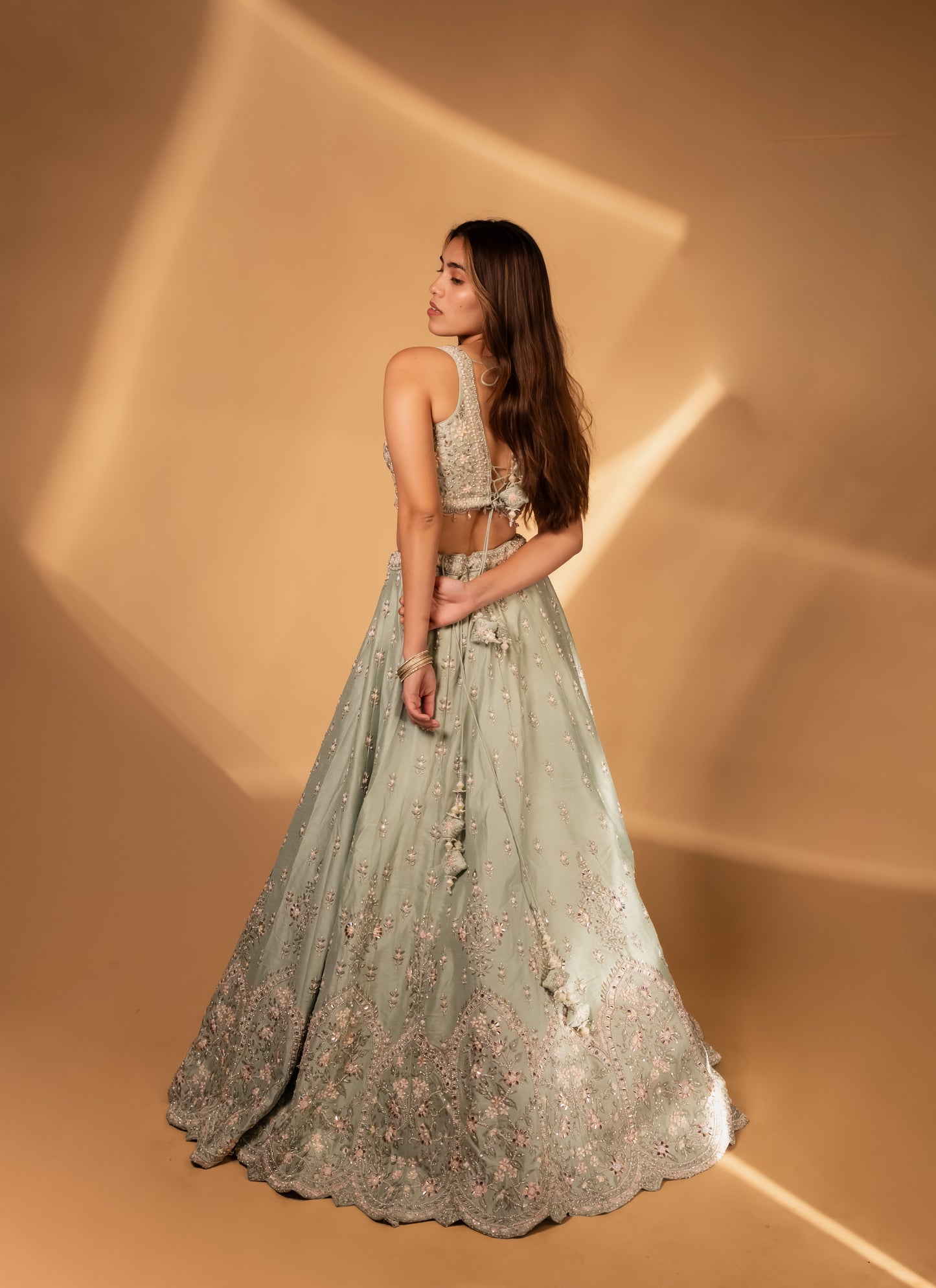 Pastel Mint Embroidered Lehenga Choli with Blush Pink Dupatta