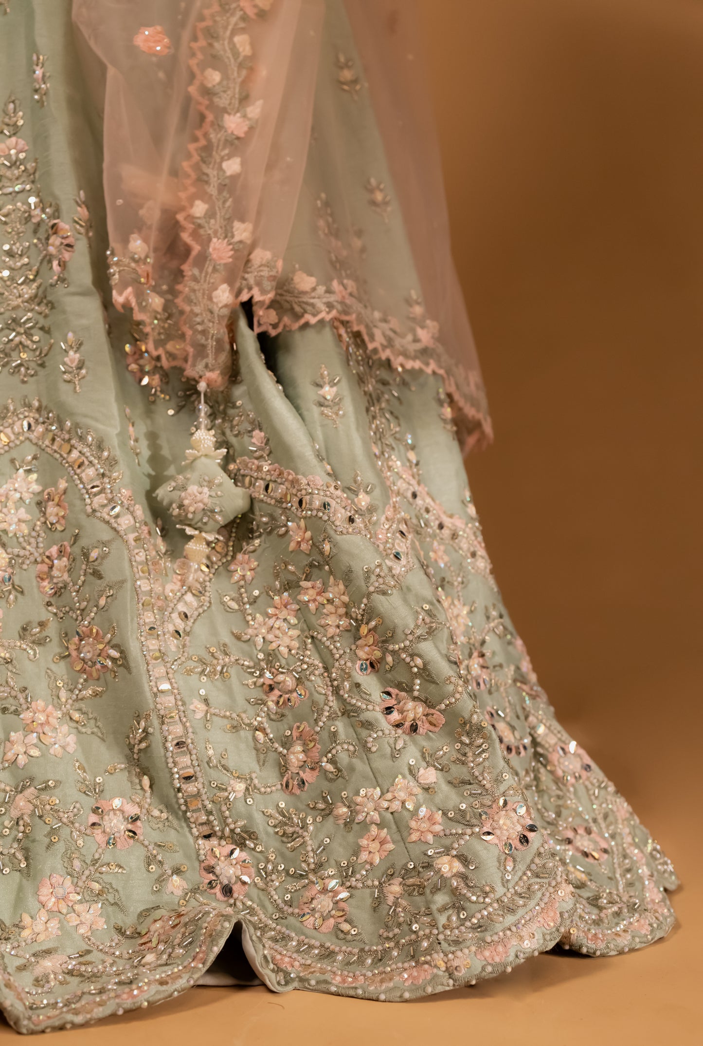 Pastel Mint Embroidered Lehenga Choli with Blush Pink Dupatta