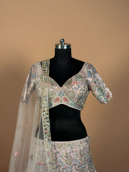 Pastel Multicolor Heavy Embroidered Bridal Lehenga Set