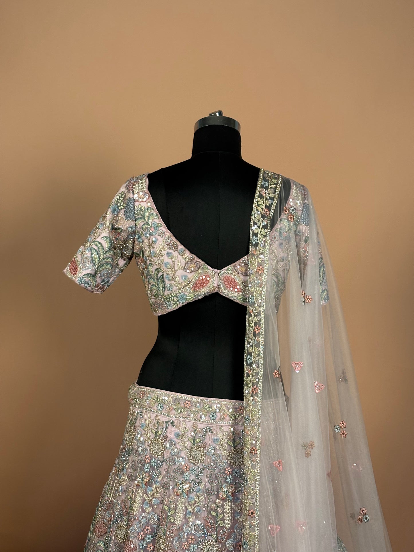 Pastel Multicolor Heavy Embroidered Bridal Lehenga Set