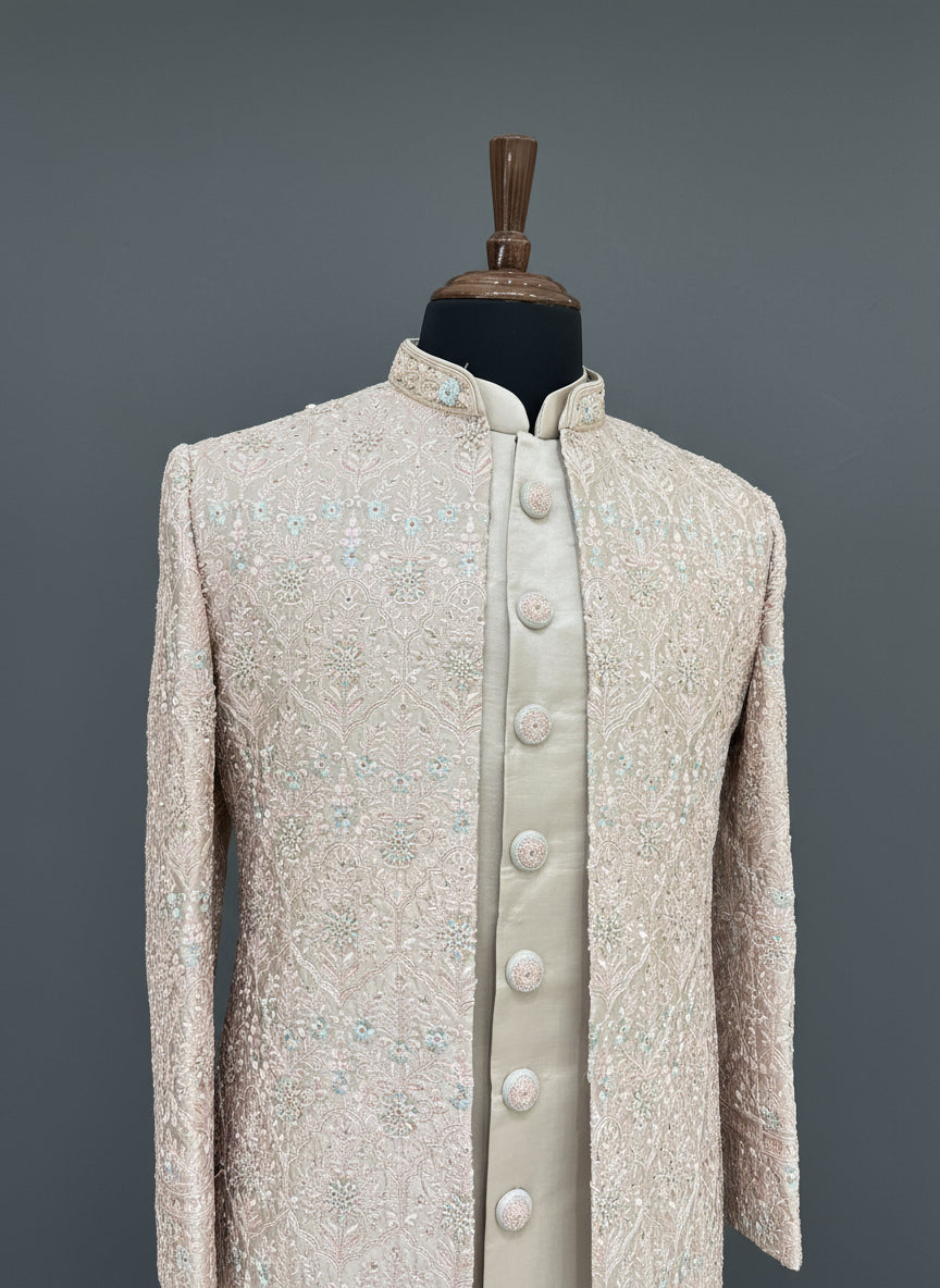 Pastel Peach Embroidered Indo-Western