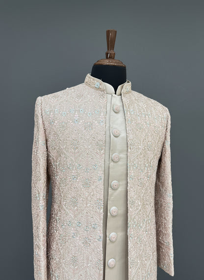 Pastel Peach Embroidered Indo-Western