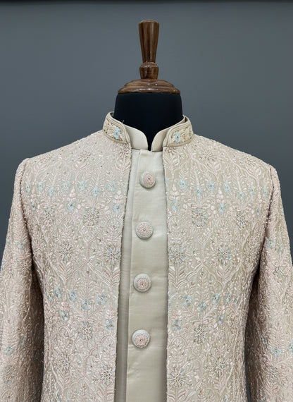 Pastel Peach Embroidered Indo-Western