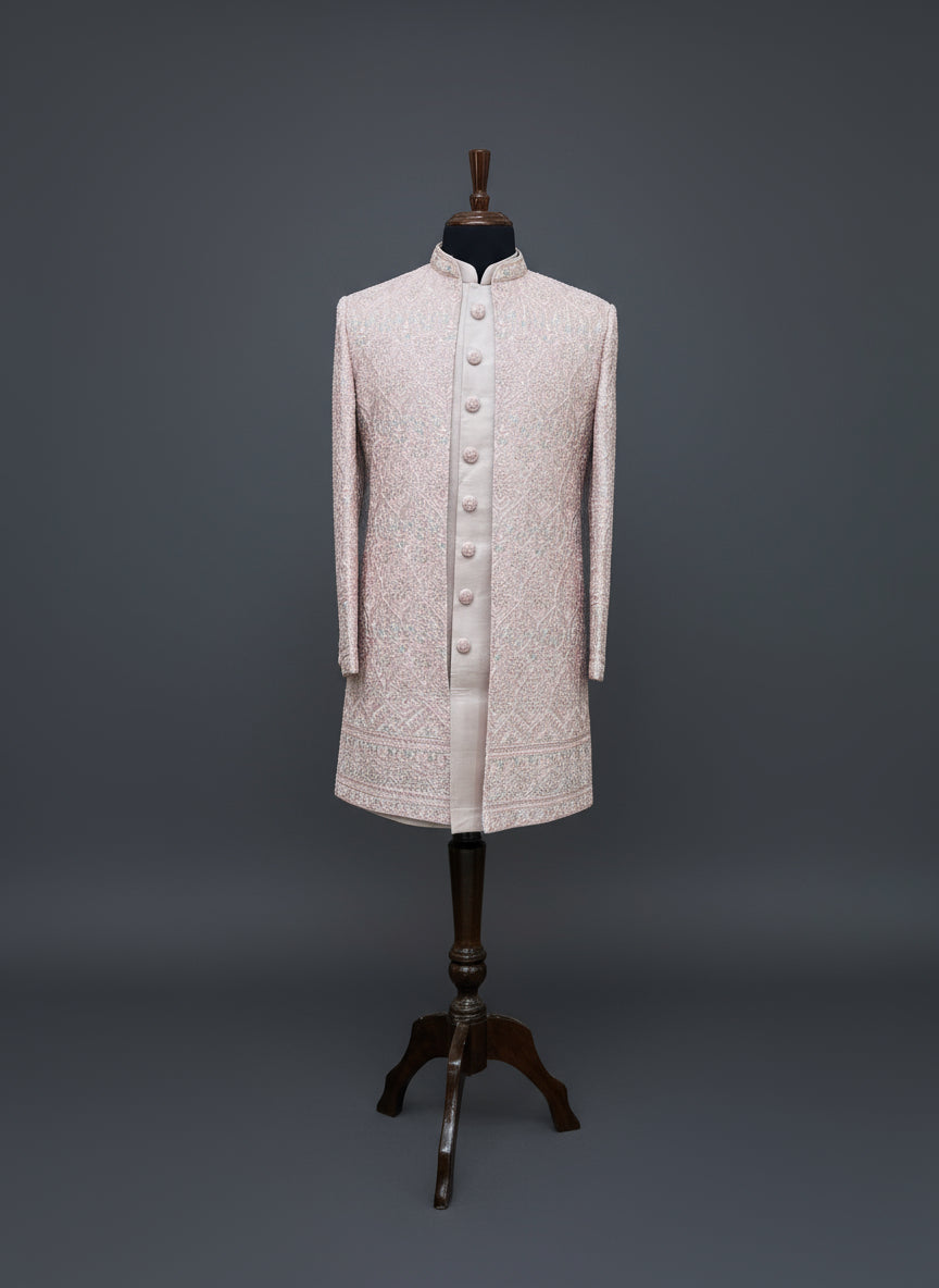 Pastel Peach Embroidered Indo-Western