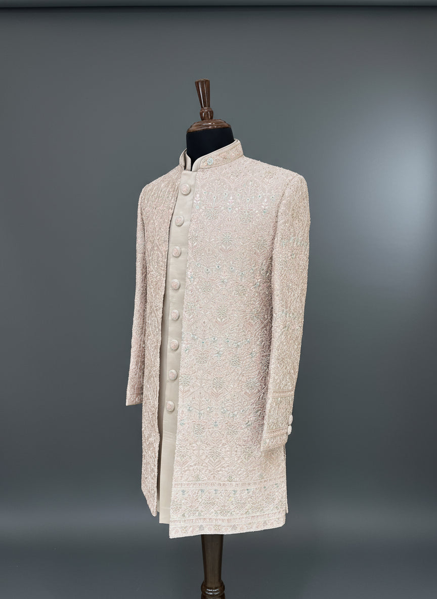 Pastel Peach Embroidered Indo-Western