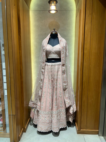 Peach Bead Hand Embroidery Lehnga Choli