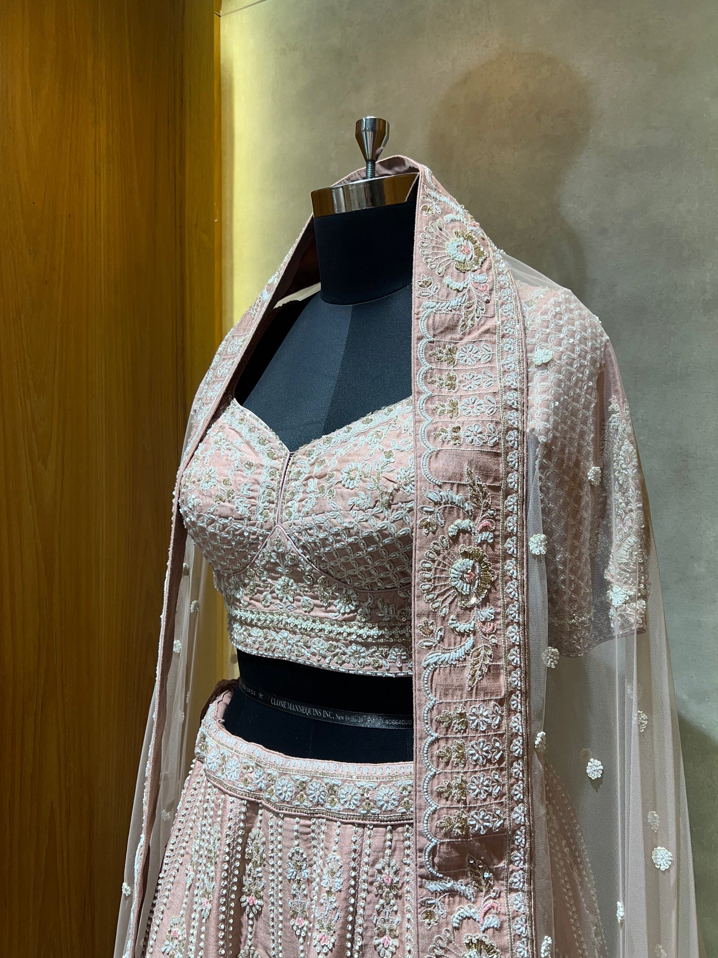 Peach Bead Hand Embroidery Lehnga Choli