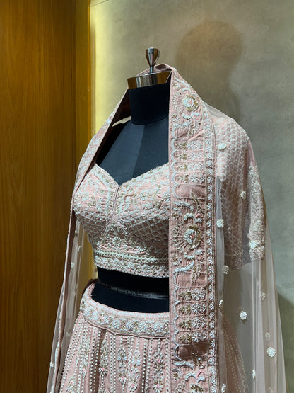 Peach Bead Hand Embroidery Lehnga Choli
