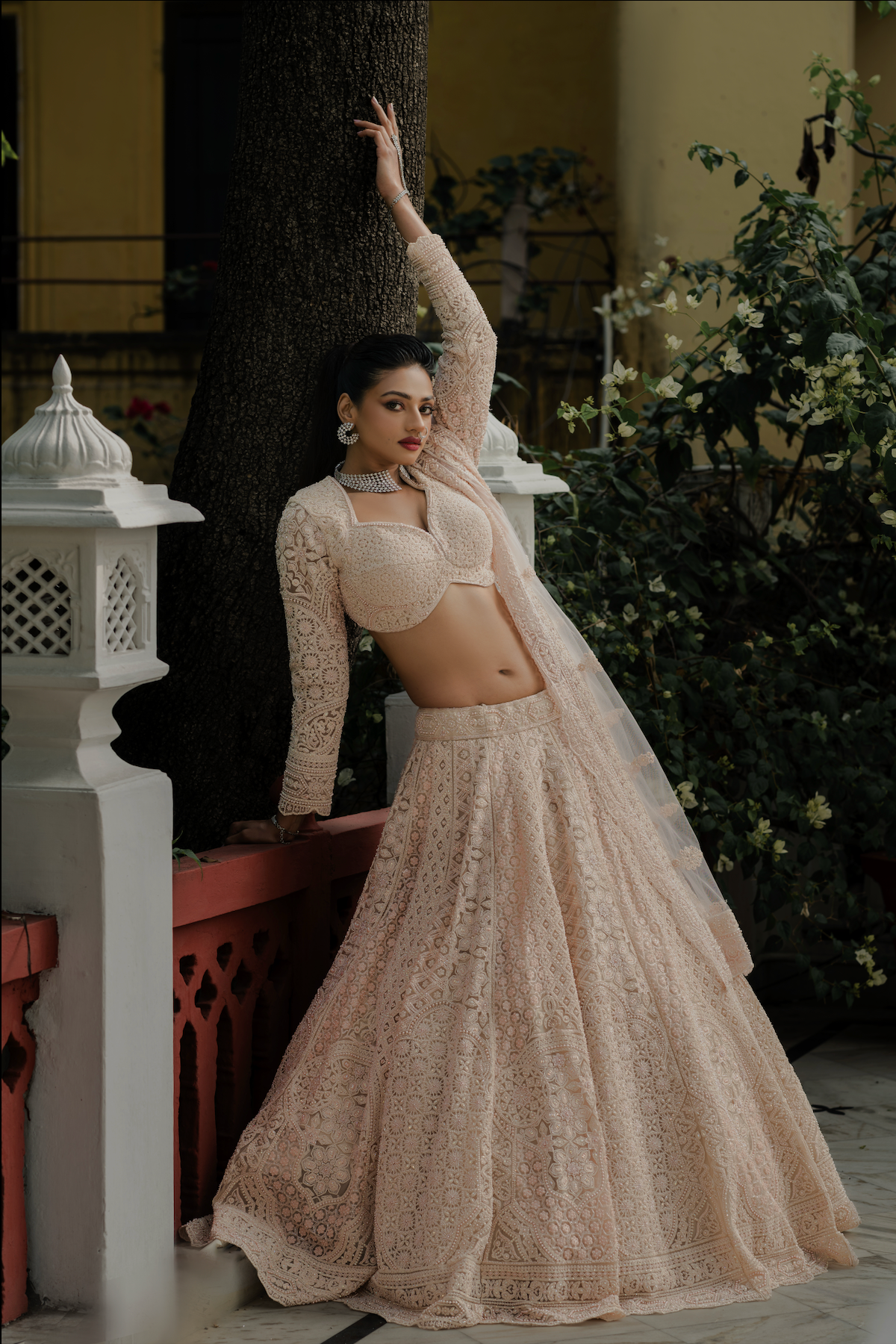 Peach Blossom Crochet Embroidered Lehenga