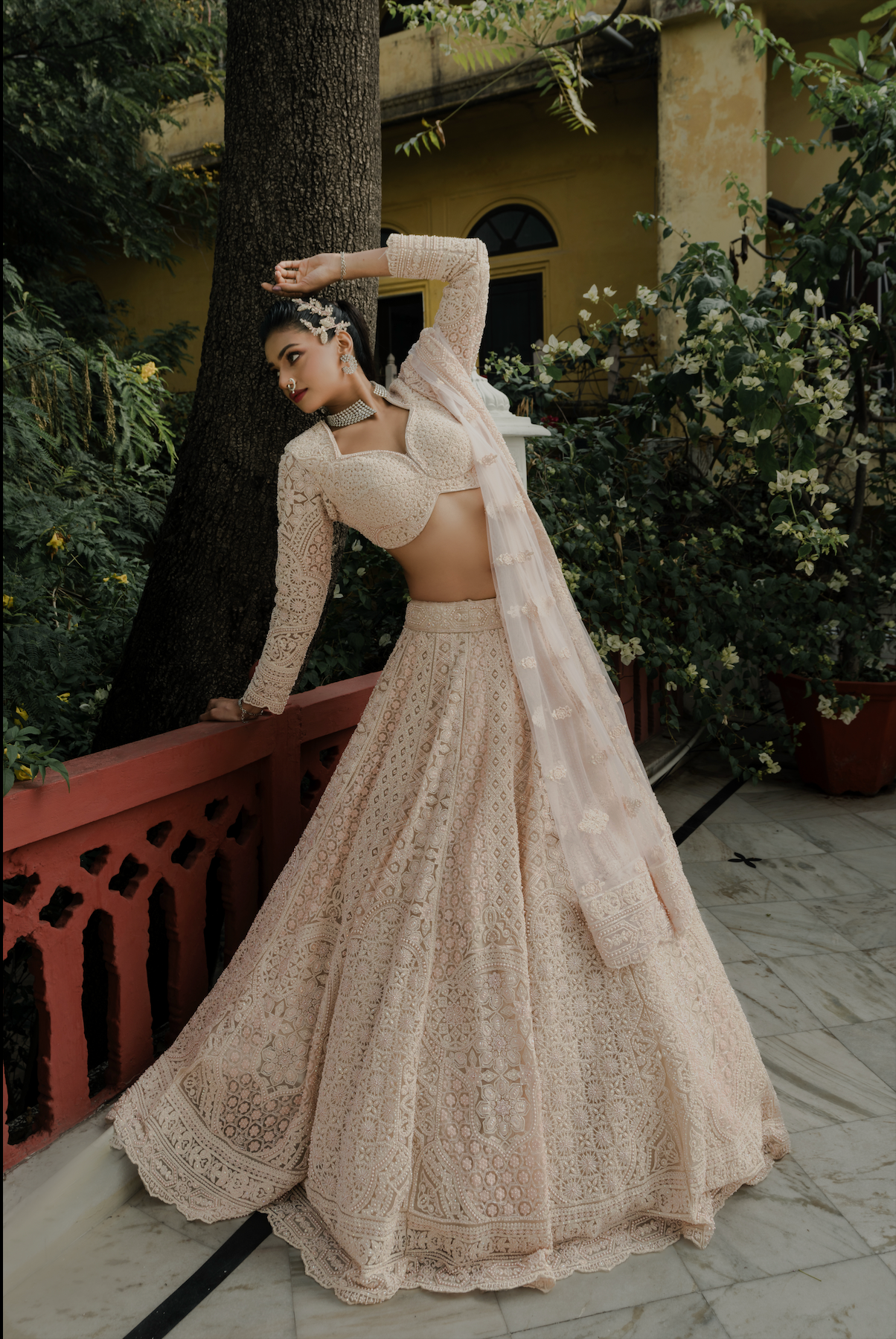 Peach Blossom Crochet Embroidered Lehenga