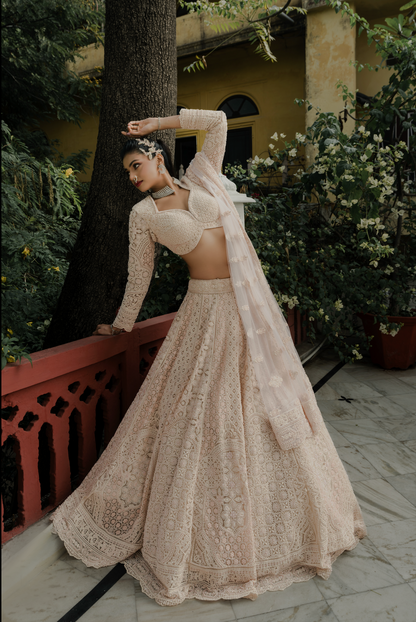 Peach Blossom Crochet Embroidered Lehenga