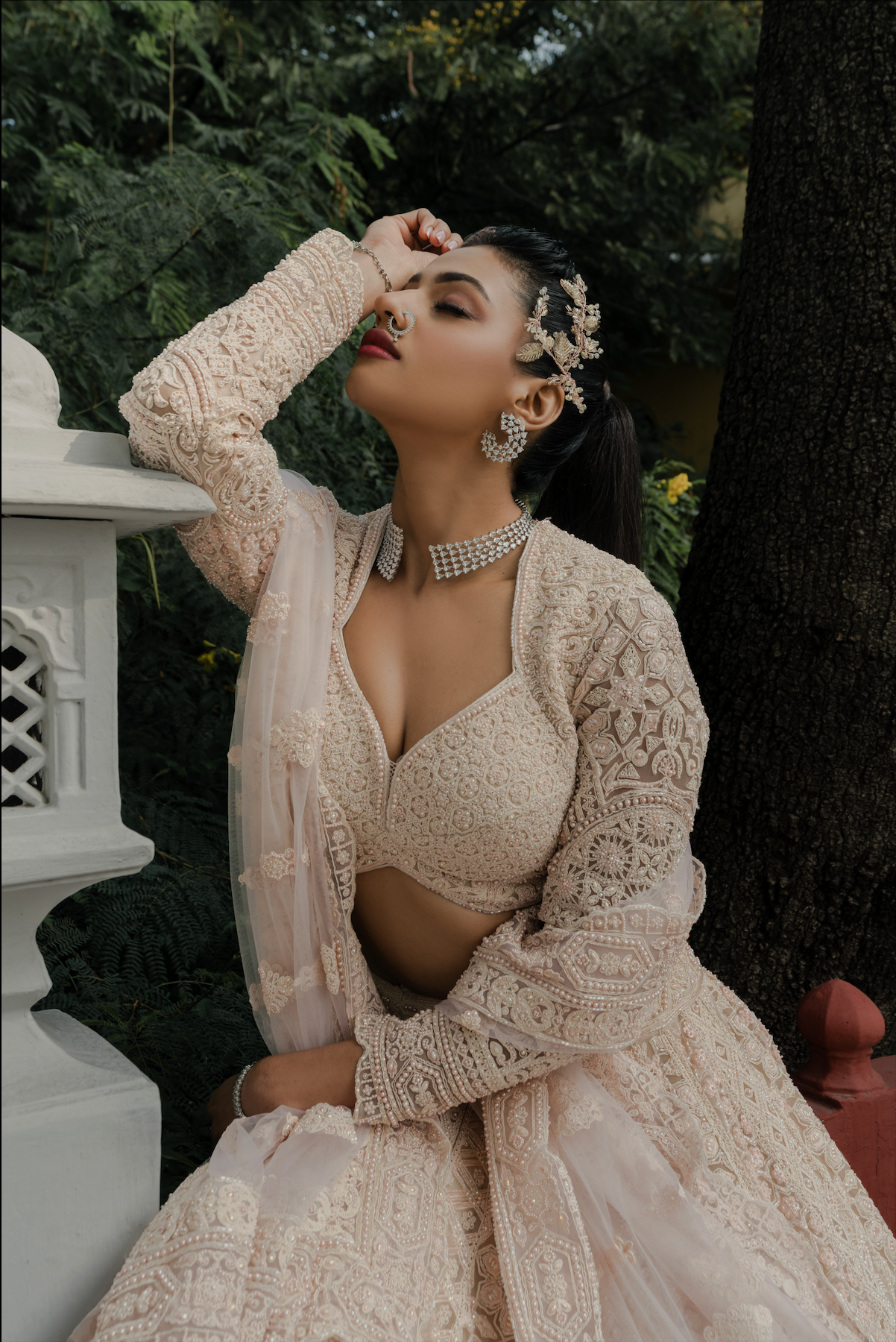 Peach Blossom Crochet Embroidered Lehenga