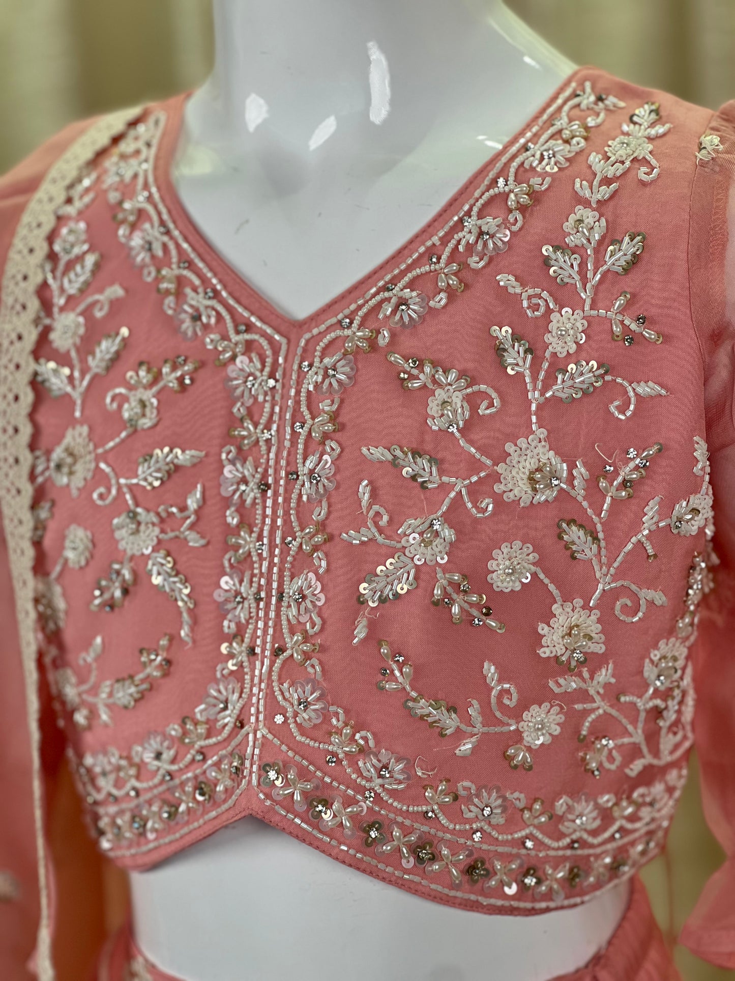 Peach Embroidered Lehenga Set with Organza Dupatta