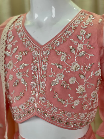 Peach Embroidered Lehenga Set with Organza Dupatta