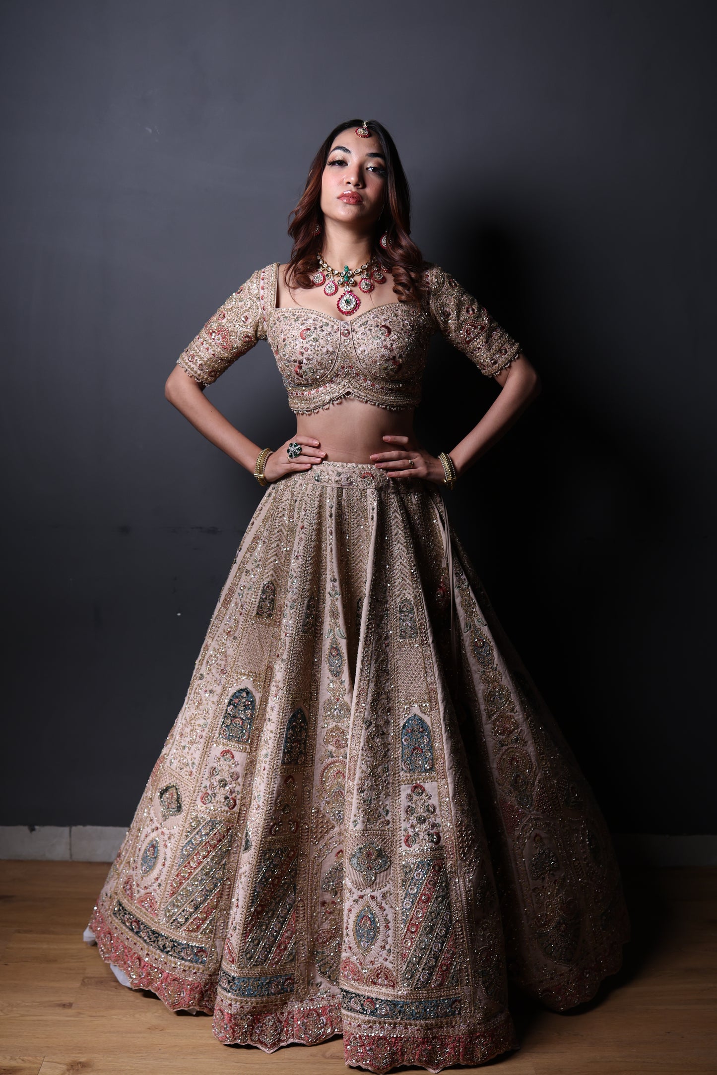 Peach Embroidery  Bridal Lehnga Choli