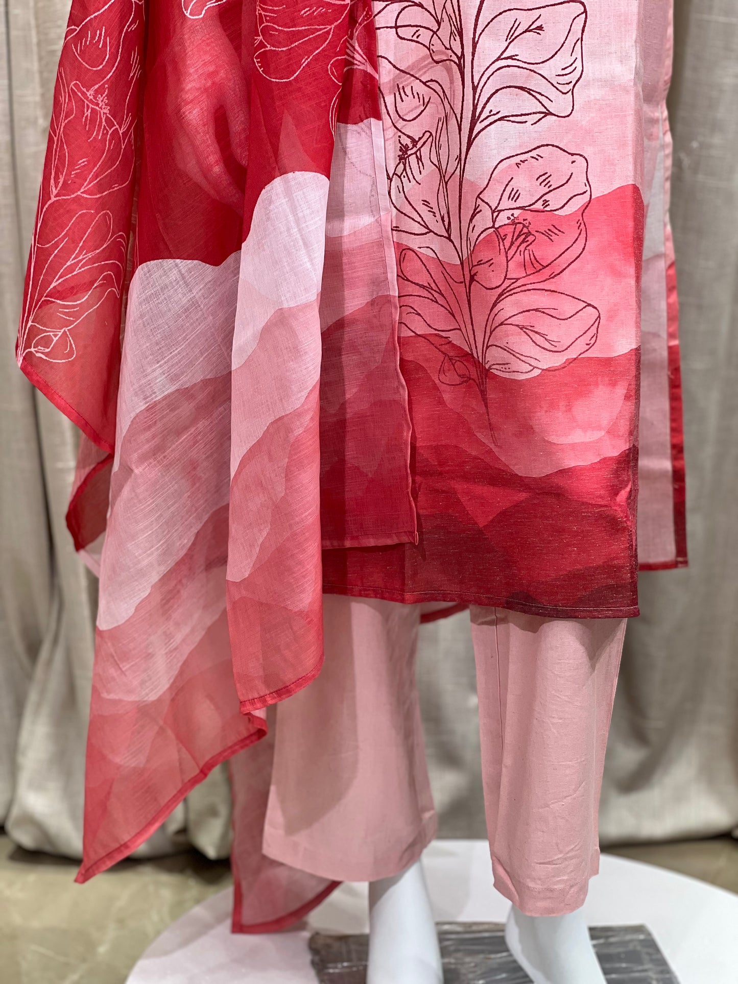 Pink Cotton Blend Comfort Fit Suit Set