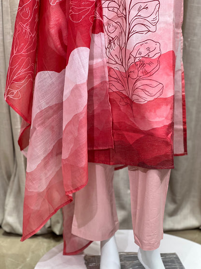 Pink Cotton Blend Comfort Fit Suit Set