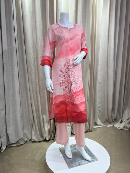 Pink Cotton Blend Comfort Fit Suit Set