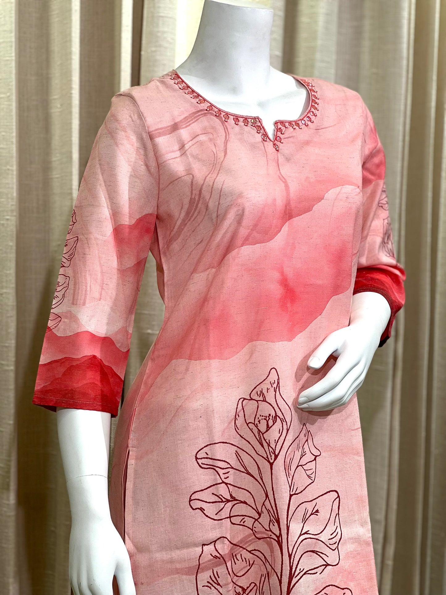 Pink Cotton Blend Comfort Fit Suit Set
