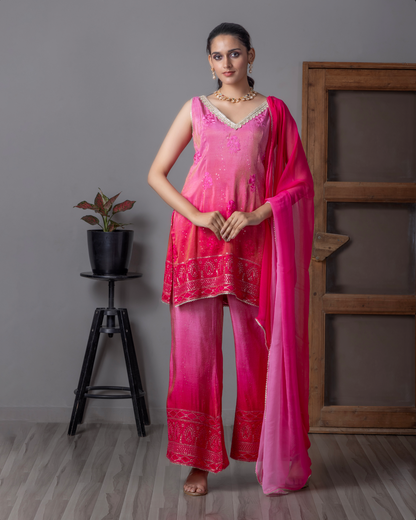 Pink Embroidered Sharara Set