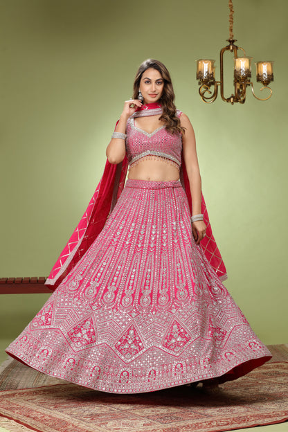 Pink Floral Embroidery & Sequinned Work Lehenga Choli