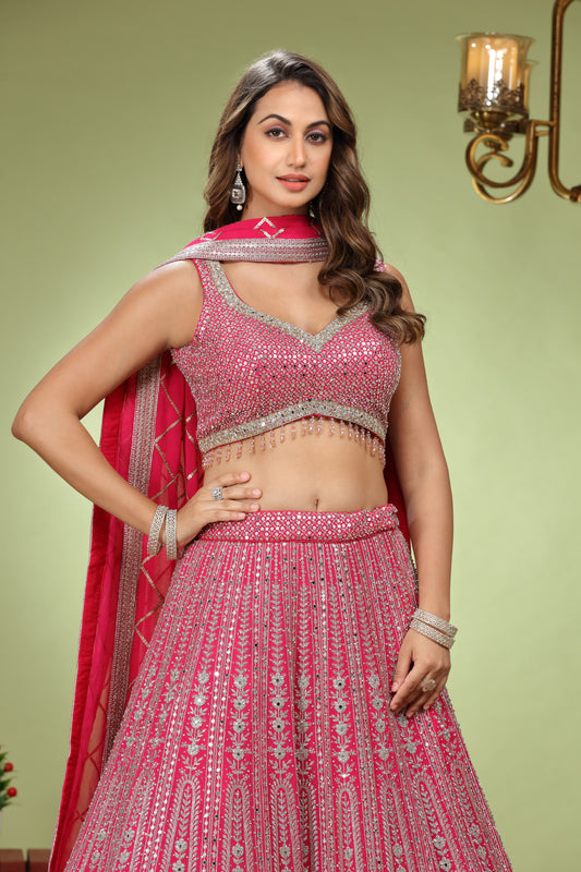 Pink Floral Embroidery & Sequinned Work Lehenga Choli
