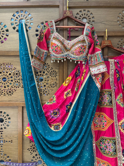 Pink & Teal Heavy Embroidered Chaniya Choli