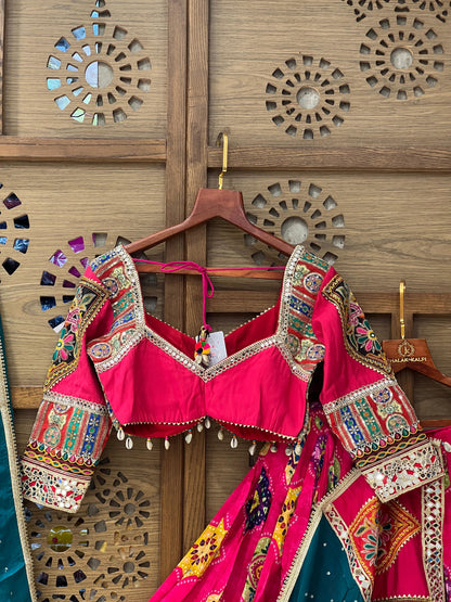 Pink & Teal Heavy Embroidered Chaniya Choli