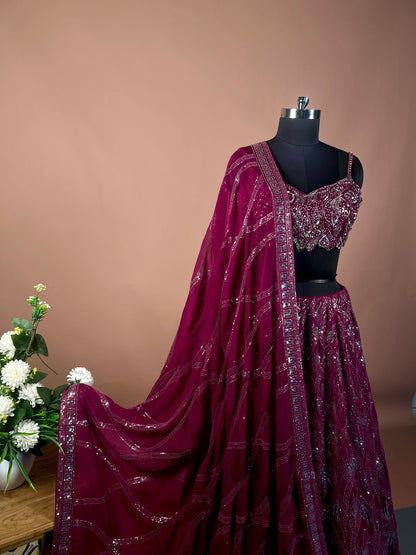 Plum Sequin Embroidered Designer Lehenga Set