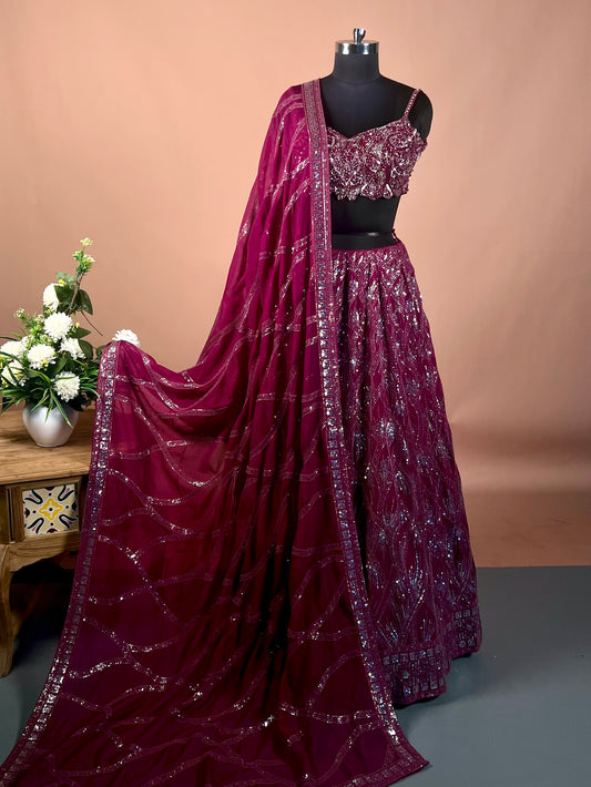 Plum Sequin Embroidered Designer Lehenga Set