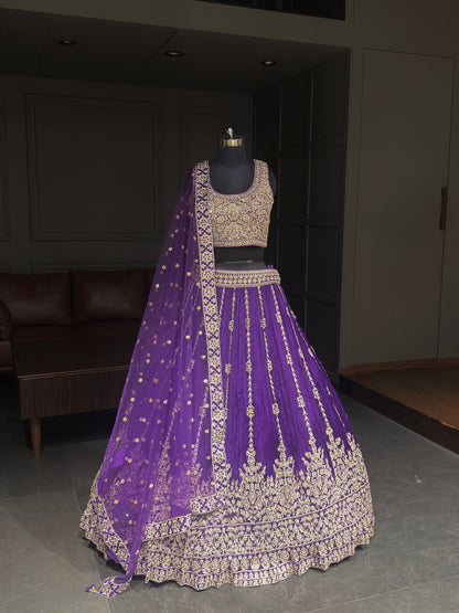 Purple Embroidered Lehenga Choli with Net Dupatta