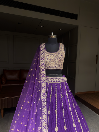 Purple Embroidered Lehenga Choli with Net Dupatta