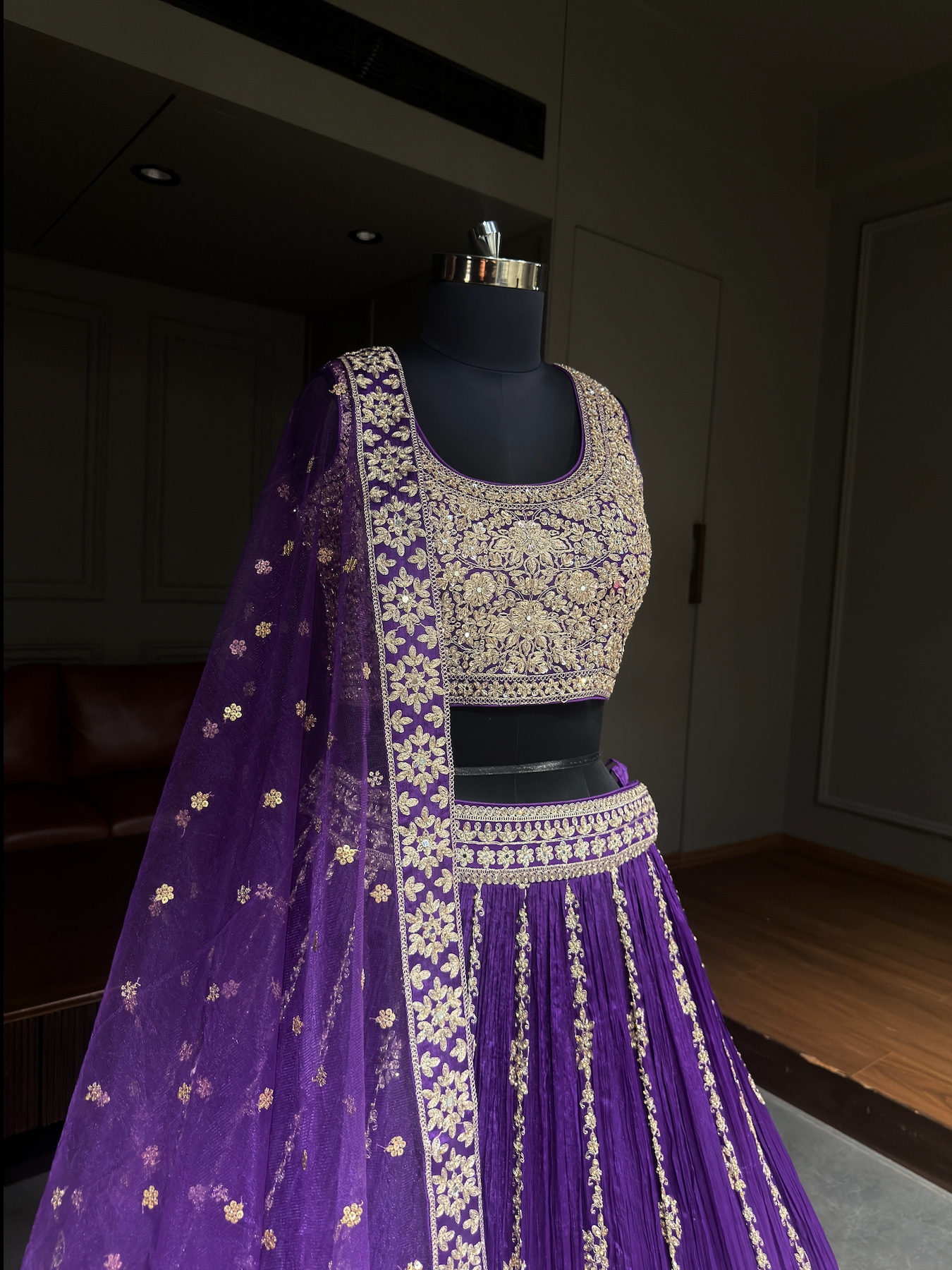 Purple Embroidered Lehenga Choli with Net Dupatta