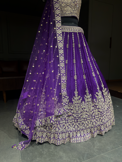 Purple Embroidered Lehenga Choli with Net Dupatta