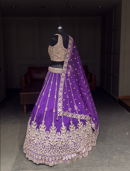 Purple Embroidered Lehenga Choli with Net Dupatta