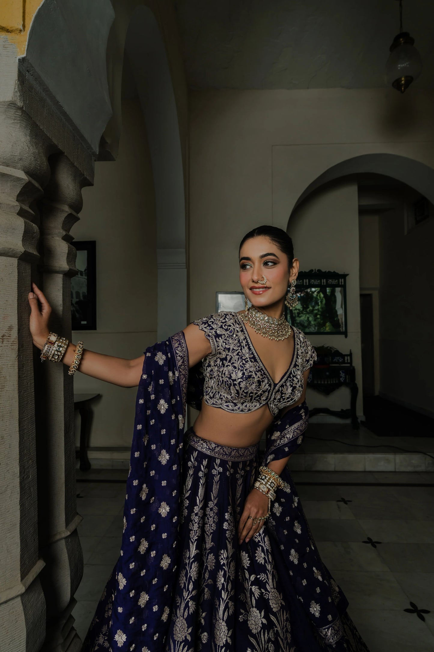 Purple Silk Lehenga Set with Silver Zari Embroidery