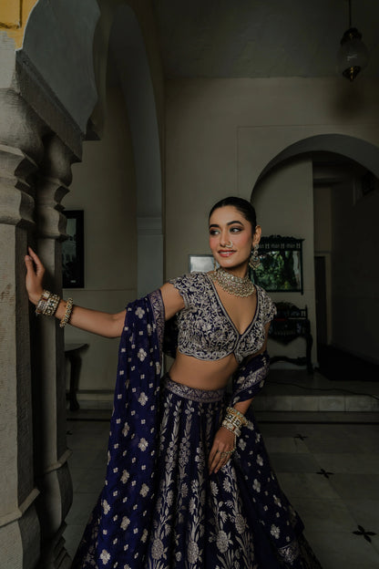 Purple Silk Lehenga Set with Silver Zari Embroidery