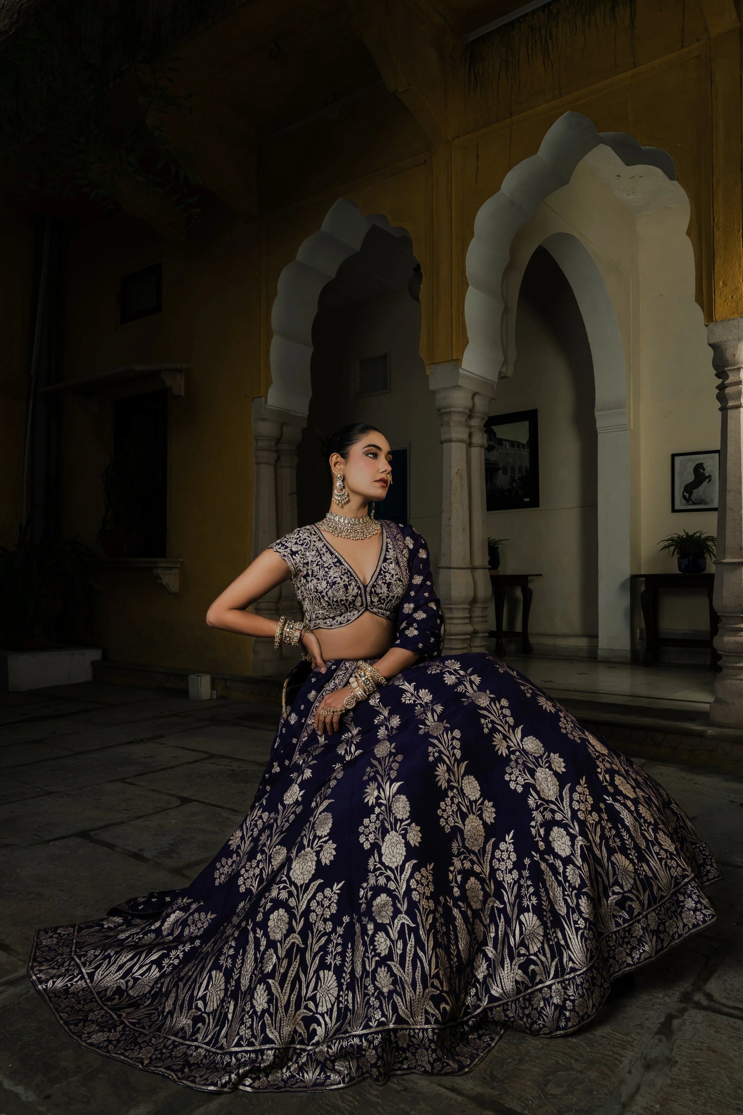 Purple Silk Lehenga Set with Silver Zari Embroidery