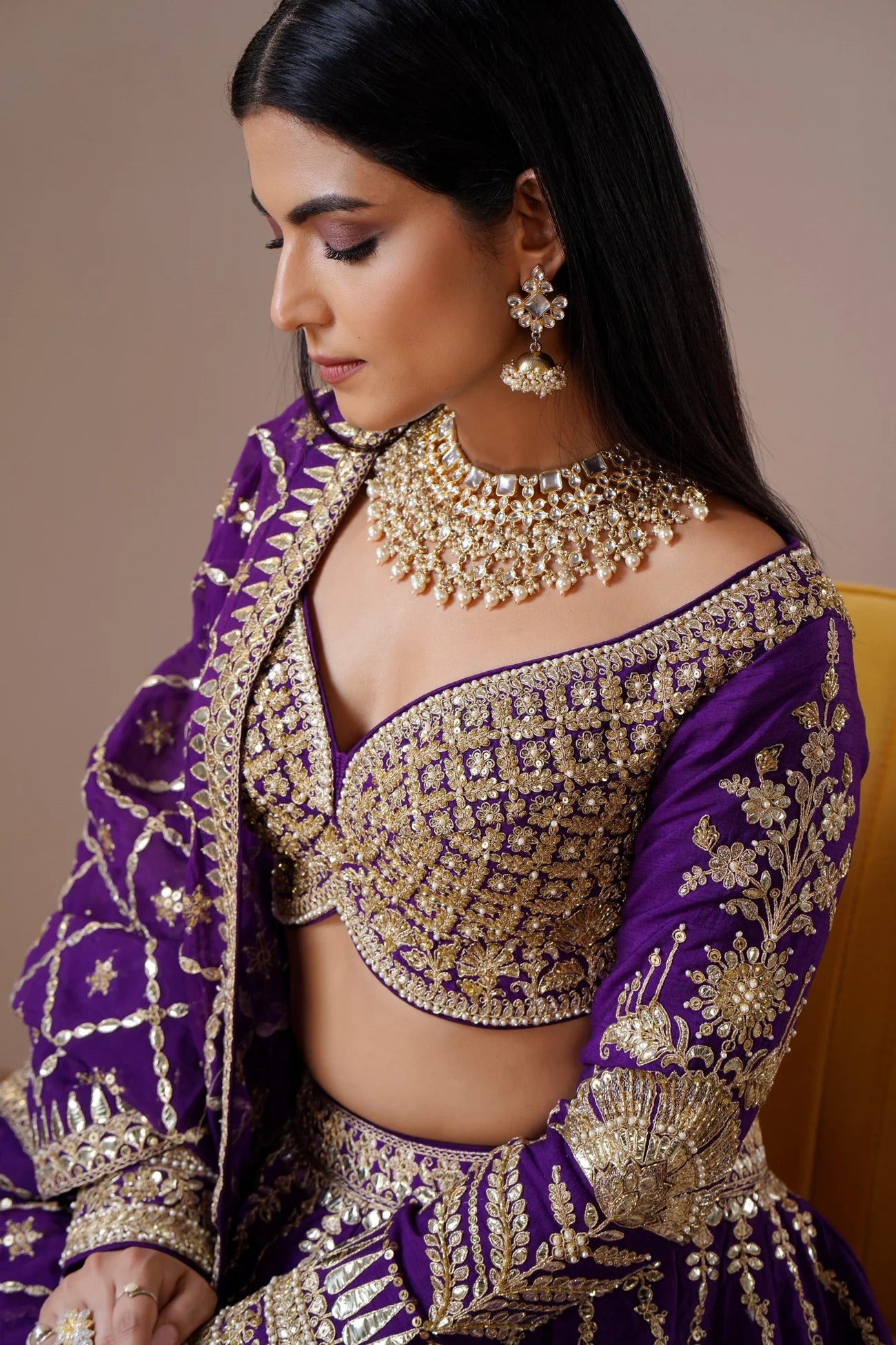 Purple Zardozi Embroidered Silk Lehenga Set