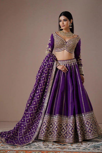 Purple Zardozi Embroidered Silk Lehenga Set