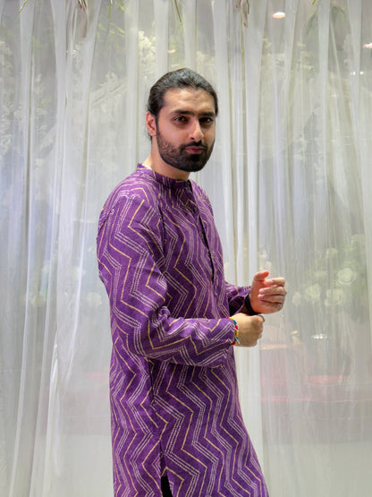 Purple Zigzag Printed Cotton Kurta