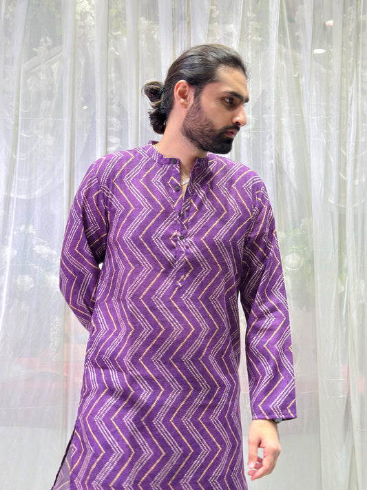 Purple Zigzag Printed Cotton Kurta