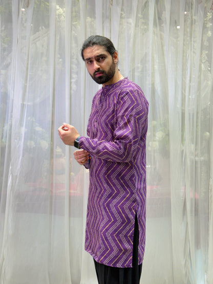 Purple Zigzag Printed Cotton Kurta