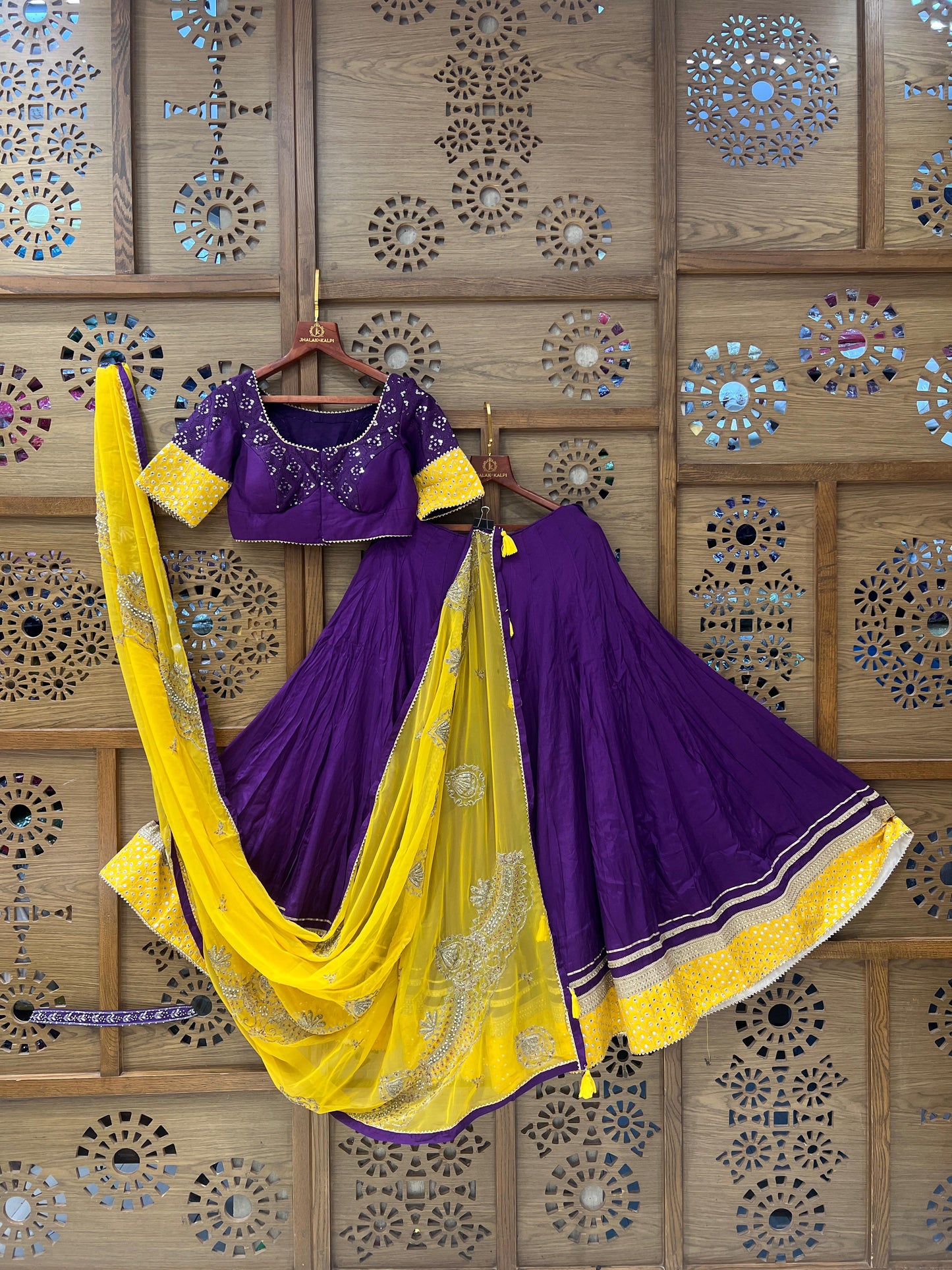 Purple & Yellow Mirror Work Navratri Chaniya Choli